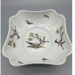Limoges France White Porcelain Square Candy Dish/Bowl  Birds & Insects 5 in
